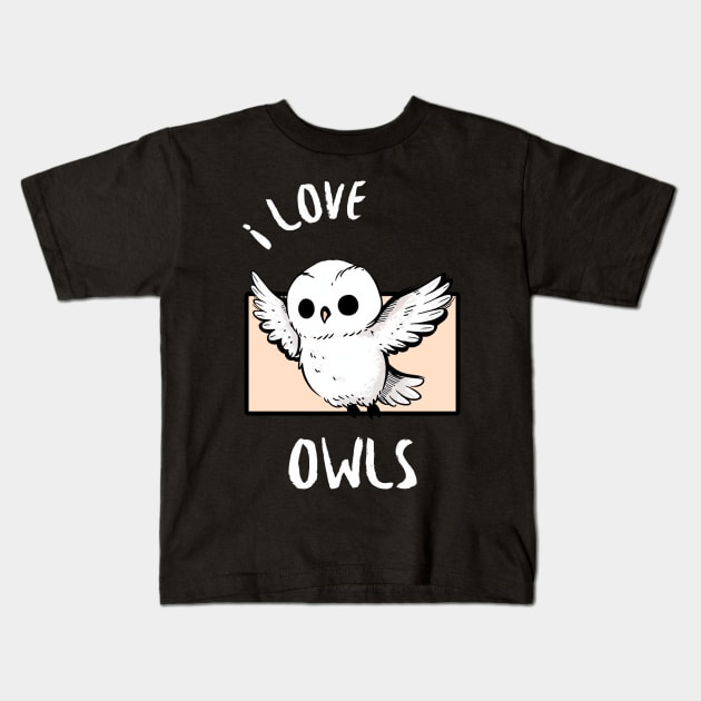 Majestic White Owl Flight - I love Owls Kids T-Shirt by Eine Creations